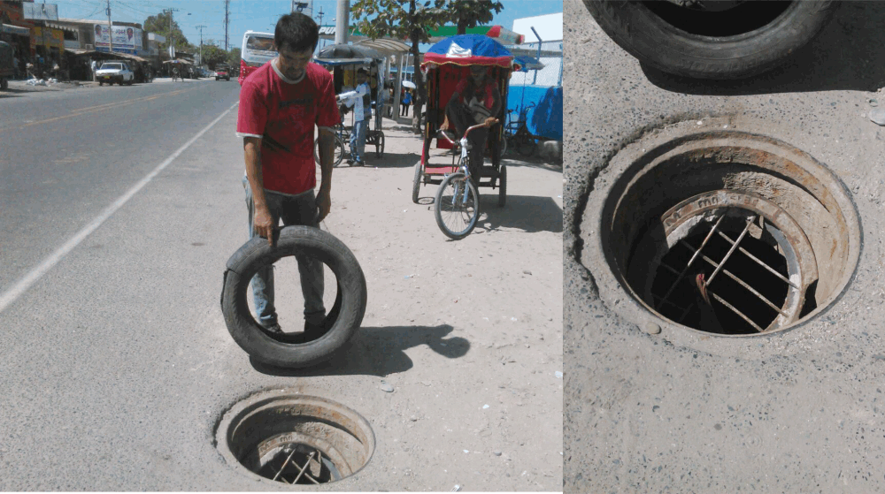 Hueco en la “Bomba” de Ciénaga, peligro latente para peatones y vehículos