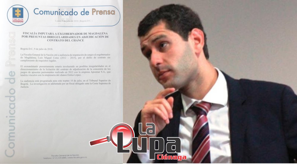 Fiscalía imputará cargos al exgobernador del Magdalena Luis Miguel Cotes