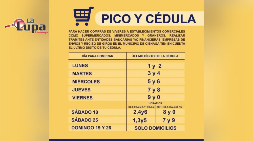 Nuevo Pico y Cédula en Ciénaga a partir de este 15 de abril
