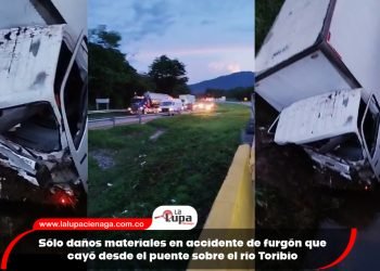 Sólo daños materiales en accidente de furgón que cayó desde el puente sobre el río Toribio