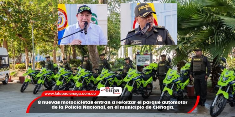 8 nuevas motocicletas entran a reforzar el parque automotor de la Policía Nacional, en el municipio de Ciénaga.